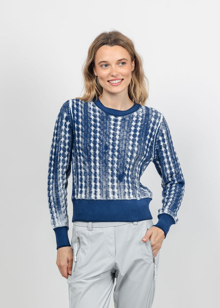 Brodie IMY Inked Crew Sweater in Whispr Blue/White available at Barbara Katz