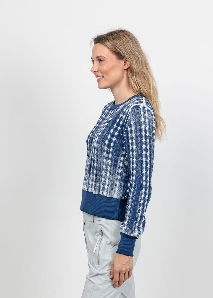 Brodie IMY Inked Crew Sweater in Whispr Blue/White available at Barbara Katz