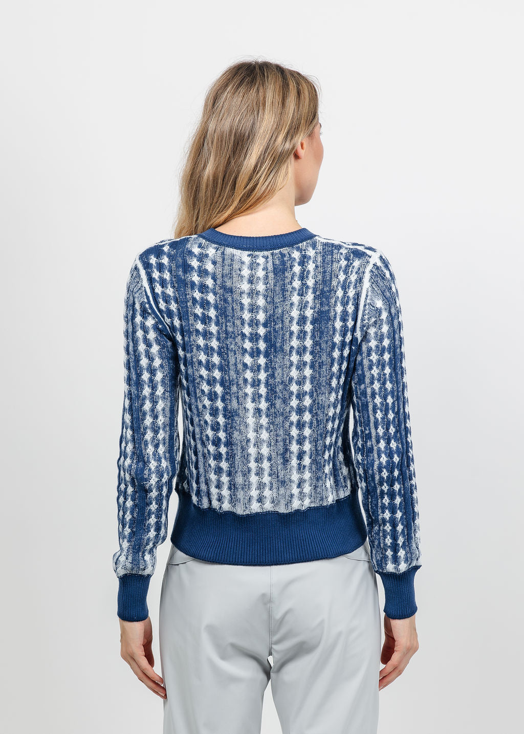 Brodie IMY Inked Crew Sweater in Whispr Blue/White available at Barbara Katz