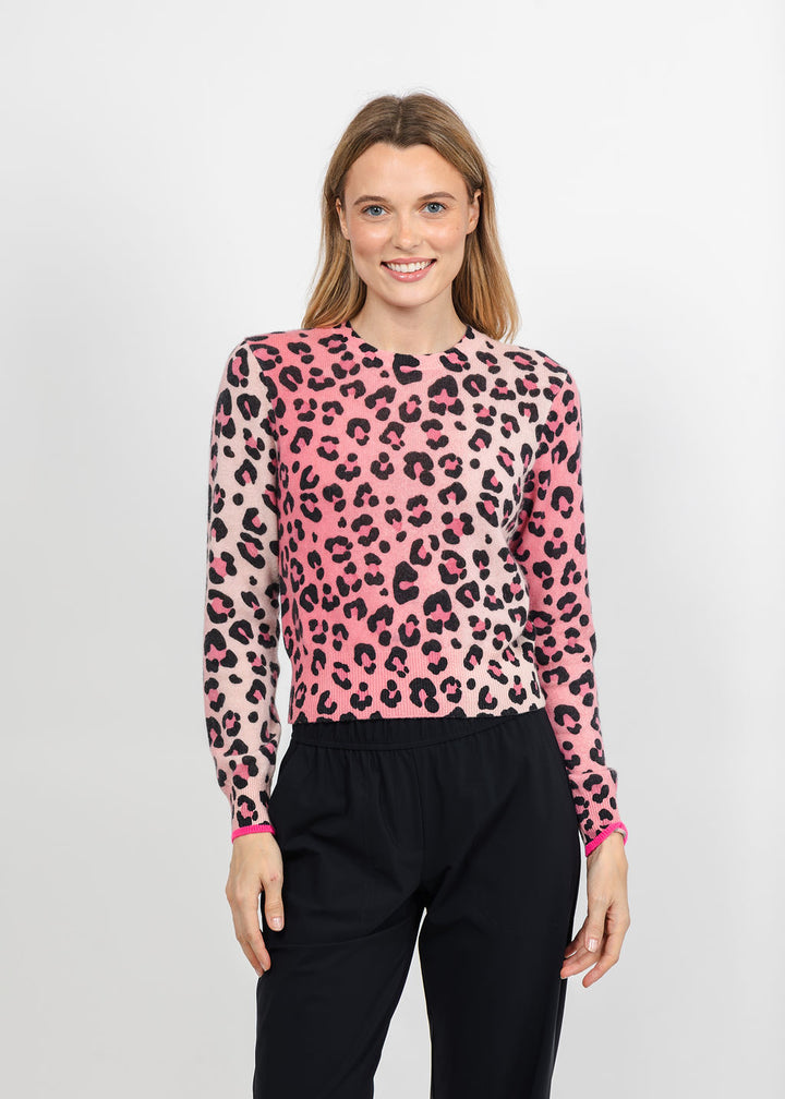 Brodie Lauren Leopard Cropped Crew Sweater - Quartz Pink available at Barbara Katz