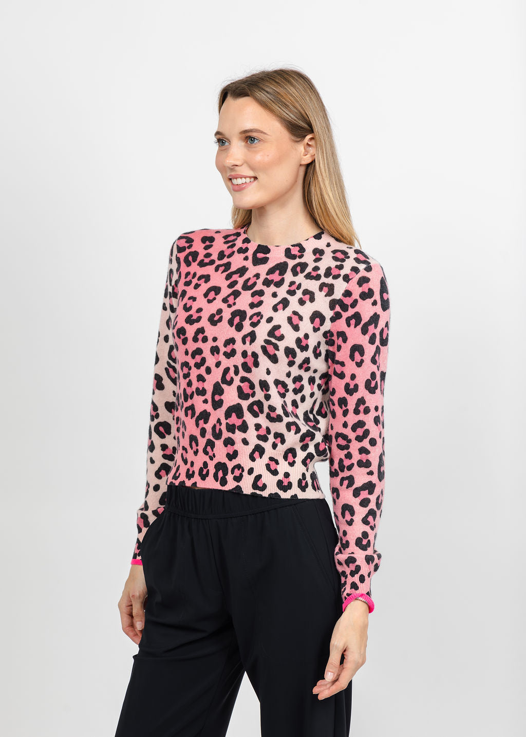 Brodie Lauren Leopard Cropped Crew Sweater - Quartz Pink available at Barbara Katz