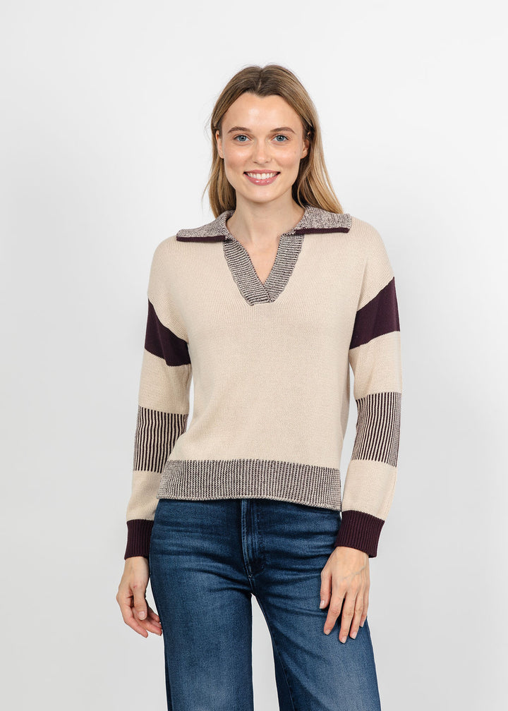Brodie Plaited Trim Polo - Sandshell/Cocoa available at Barbara Katz