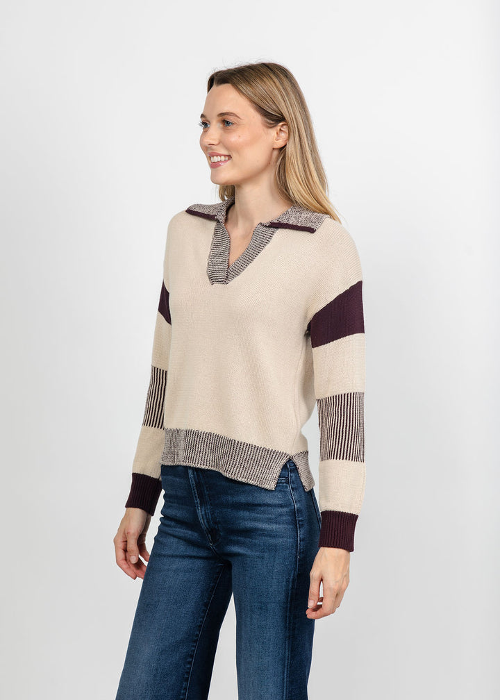 Brodie Plaited Trim Polo - Sandshell/Cocoa available at Barbara Katz