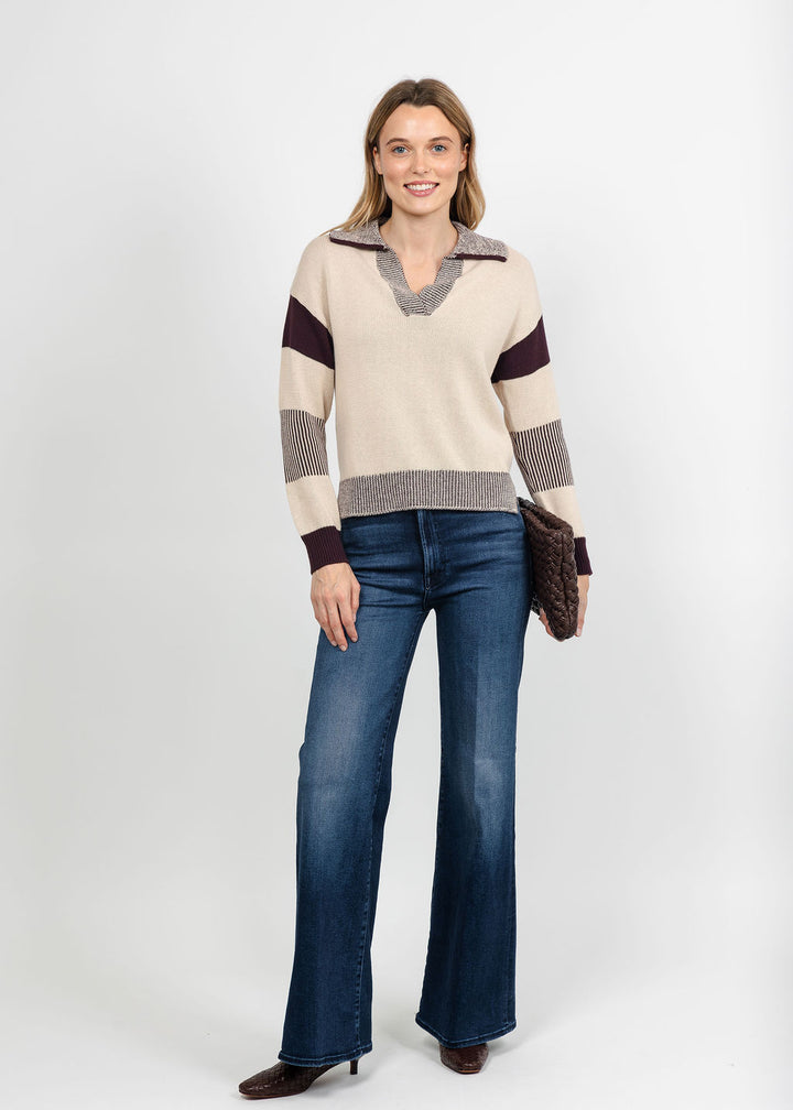 Brodie Plaited Trim Polo - Sandshell/Cocoa available at Barbara Katz