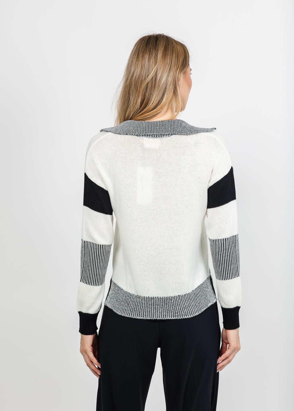 Brodie Plaited Trim Polo - Wispr White/Black available at Barbara Katz