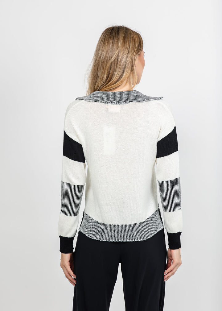 Brodie Plaited Trim Polo - Wispr White/Black available at Barbara Katz