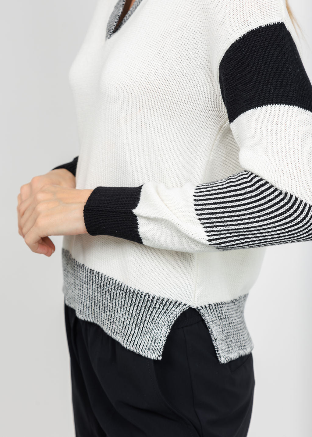 Brodie Plaited Trim Polo - Wispr White/Black available at Barbara Katz