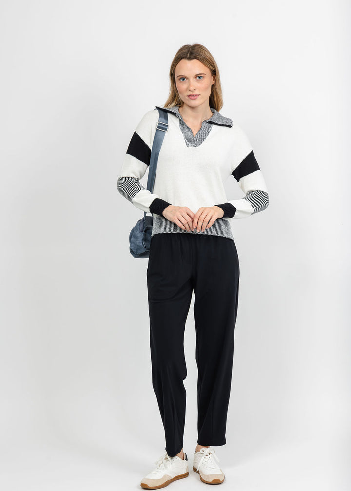 Brodie Plaited Trim Polo - Wispr White/Black available at Barbara Katz
