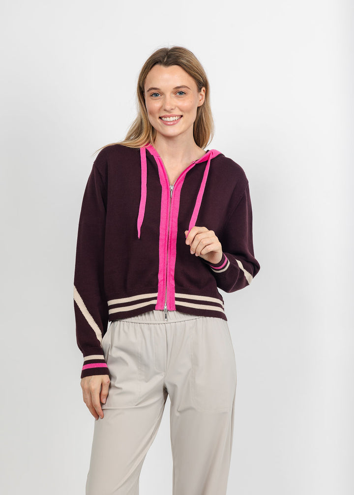 Brodie Sporty Striped Up Hoodie - Cocoa/Wild Orchid/Sandshell available at Barbara Katz