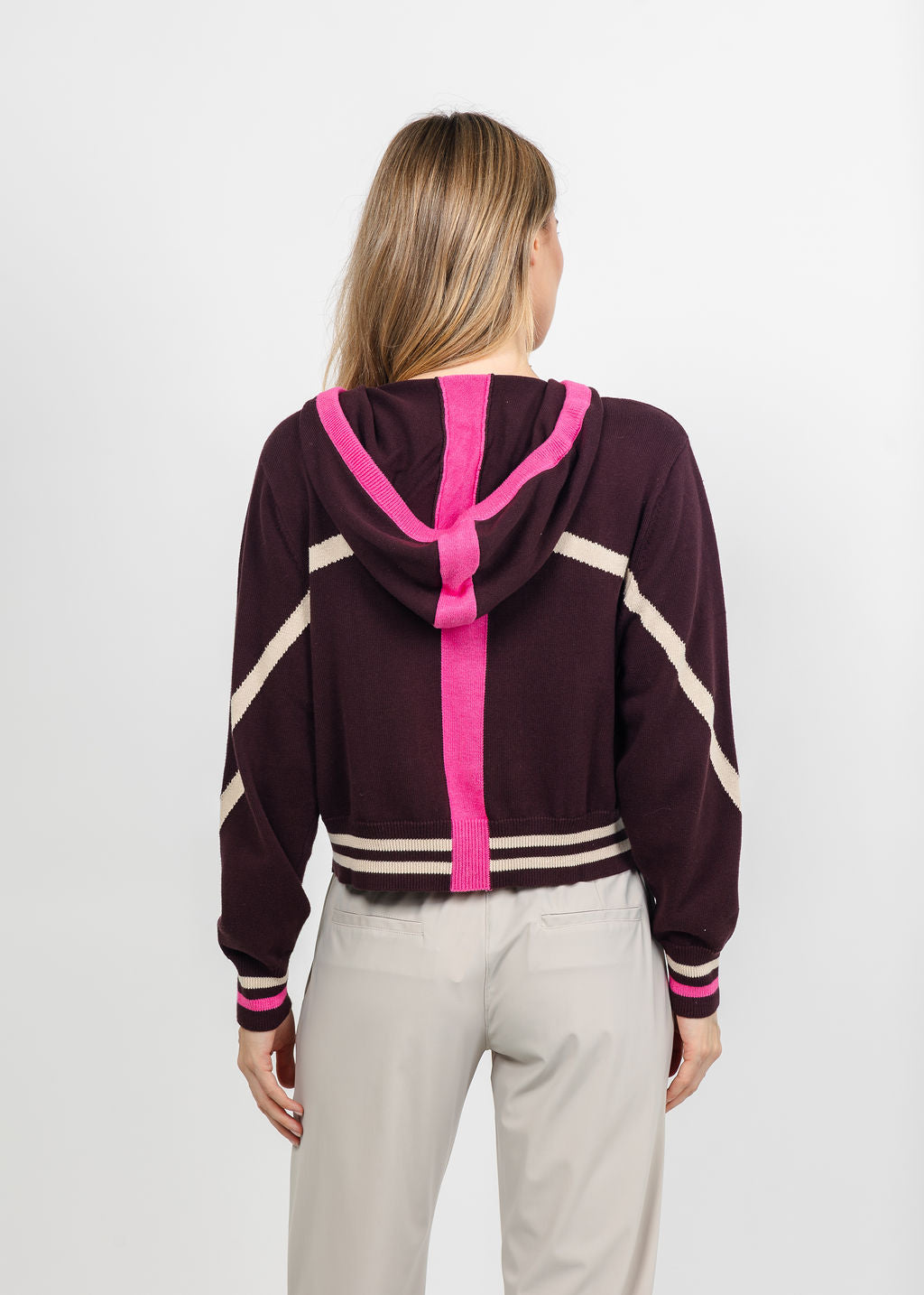 Brodie Sporty Striped Up Hoodie - Cocoa/Wild Orchid/Sandshell available at Barbara Katz
