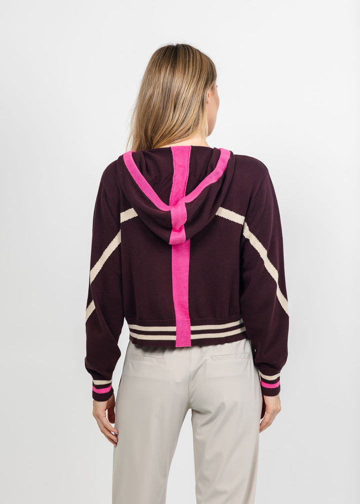 Brodie Sporty Striped Up Hoodie - Cocoa/Wild Orchid/Sandshell available at Barbara Katz