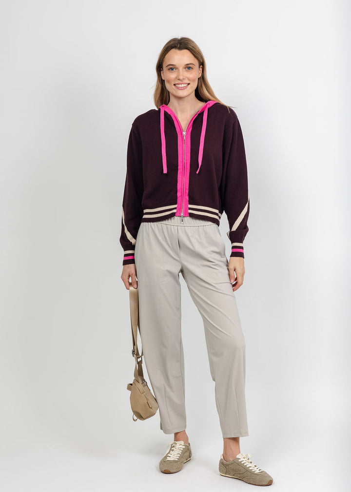 Brodie Sporty Striped Up Hoodie - Cocoa/Wild Orchid/Sandshell available at Barbara Katz