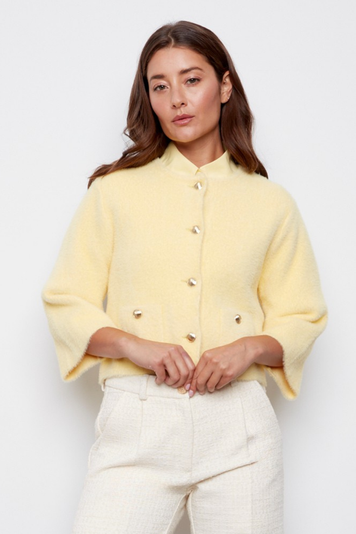 Bronte Button-front Knitted Cardigan With Patch Pockets - Butter Yellow