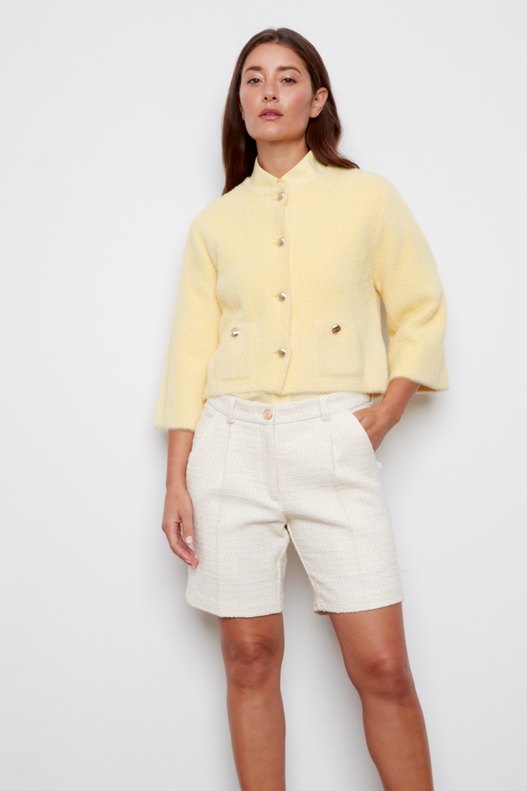 Bronte Button-front Knitted Cardigan With Patch Pockets - Butter Yellow