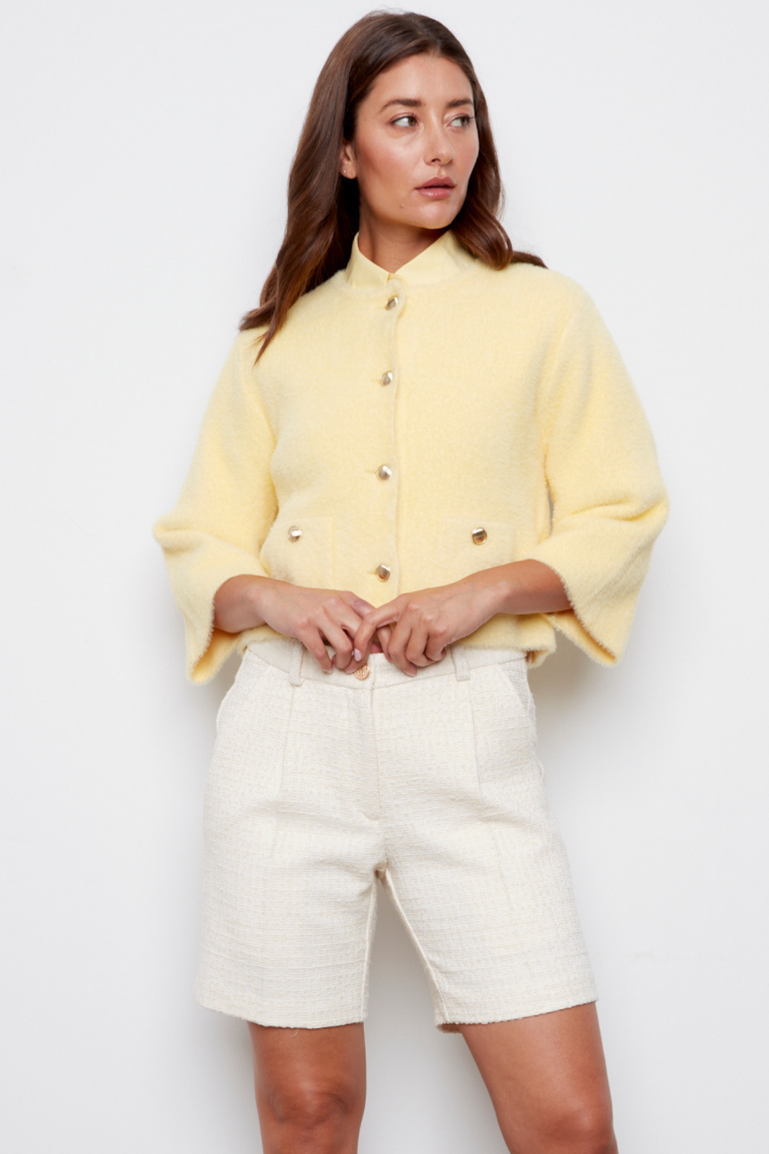Bronte Button-front Knitted Cardigan With Patch Pockets - Butter Yellow