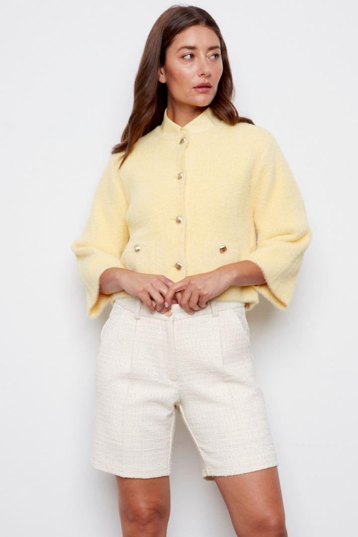 Bronte Button-front Knitted Cardigan With Patch Pockets - Butter Yellow