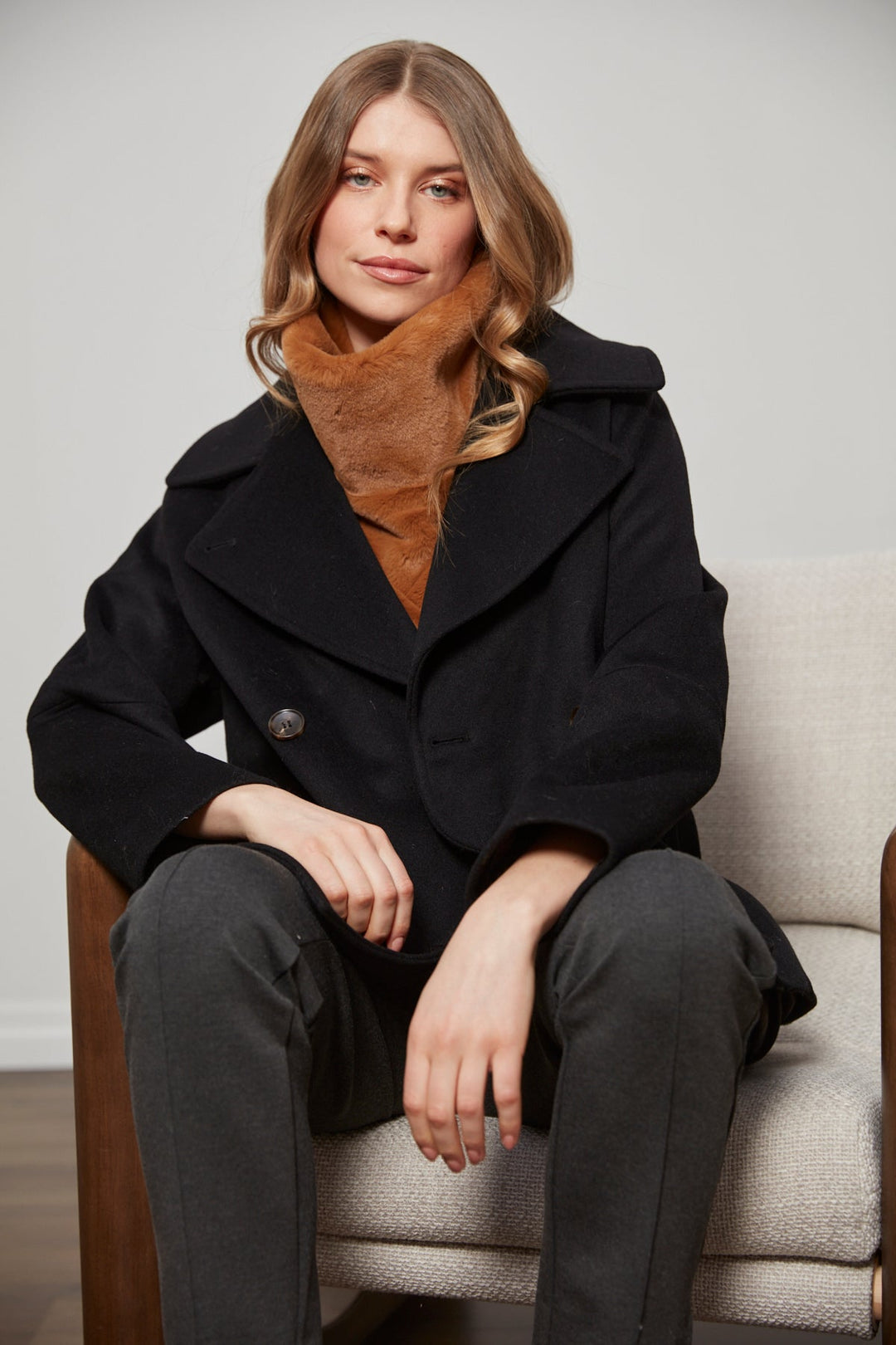 Adroit Atelier Furry Slip-on Faux Fur Dickey in Camel available at Barbara Katz