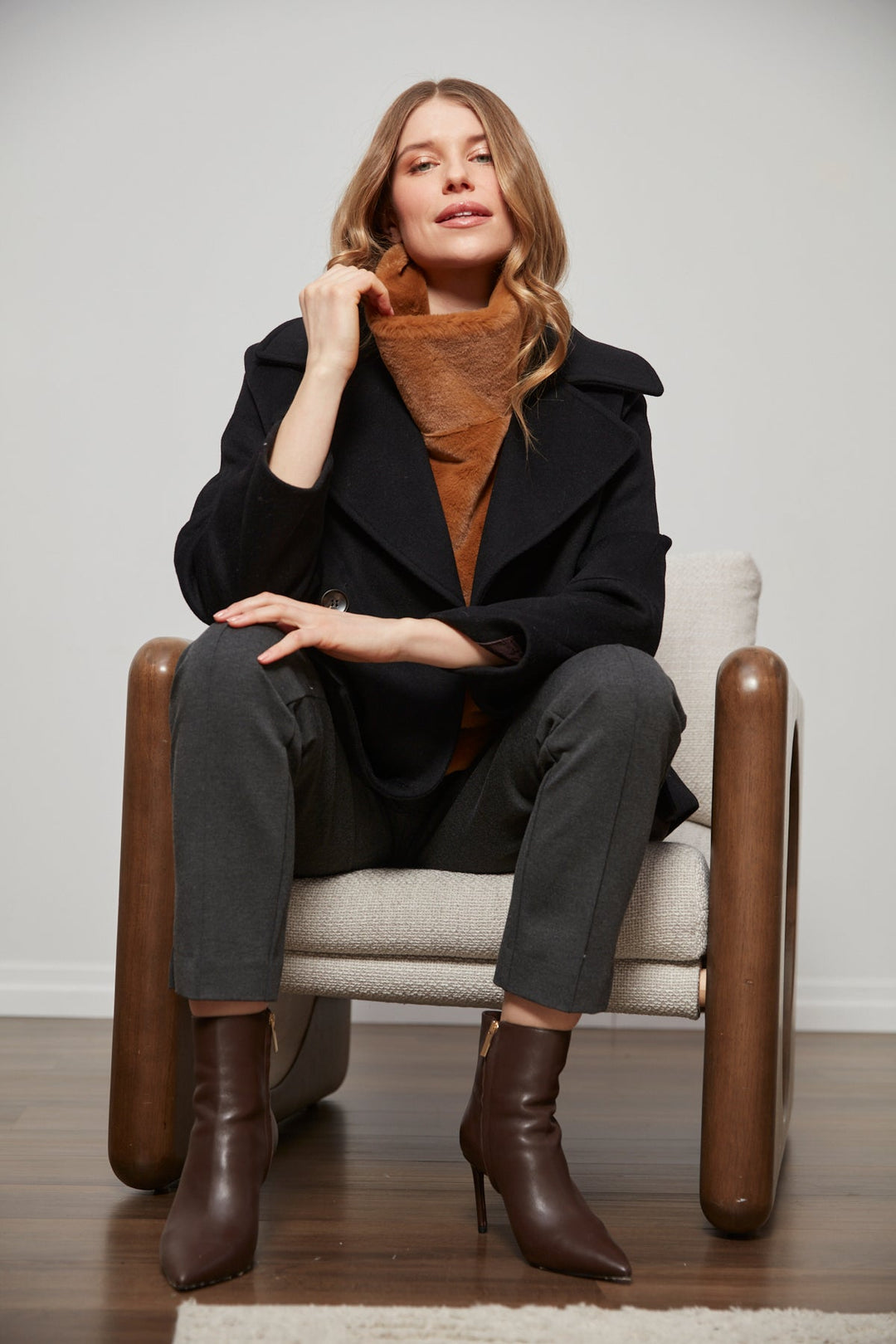 Adroit Atelier Furry Slip-on Faux Fur Dickey in Camel available at Barbara Katz