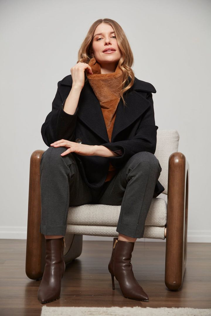 Adroit Atelier Furry Slip-on Faux Fur Dickey in Camel available at Barbara Katz
