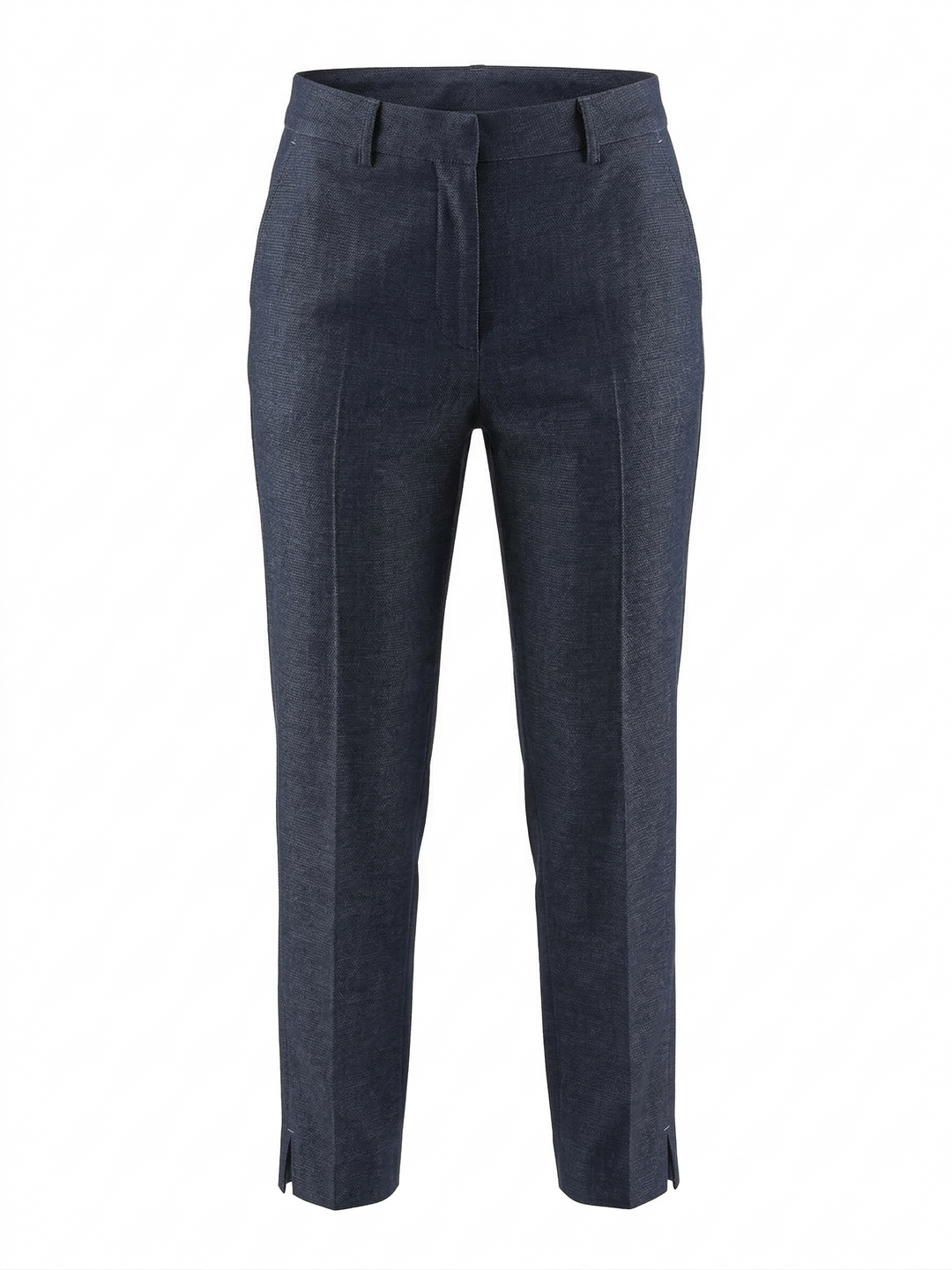 Adroit Atelier Bruce Slim Stretch Ankle Length Pant With Side Slit in Navy available at Barbara Katz