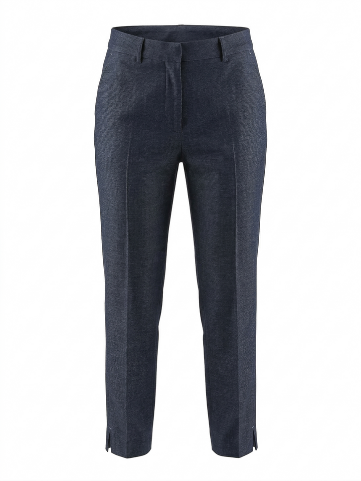 Adroit Atelier Bruce Slim Stretch Ankle Length Pant With Side Slit in Navy available at Barbara Katz