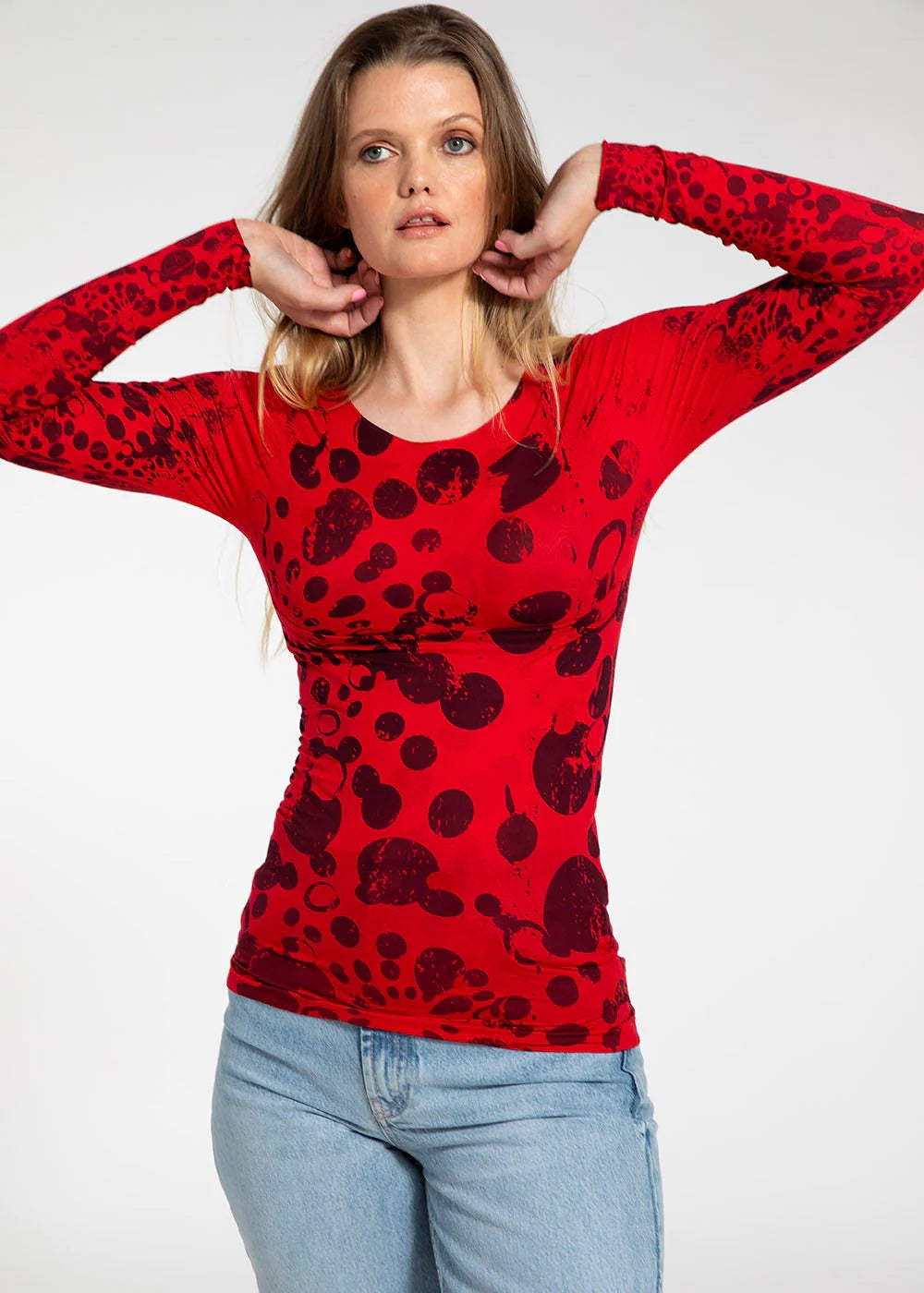 Bubbly Second Skin Raw Edge Top - True Red