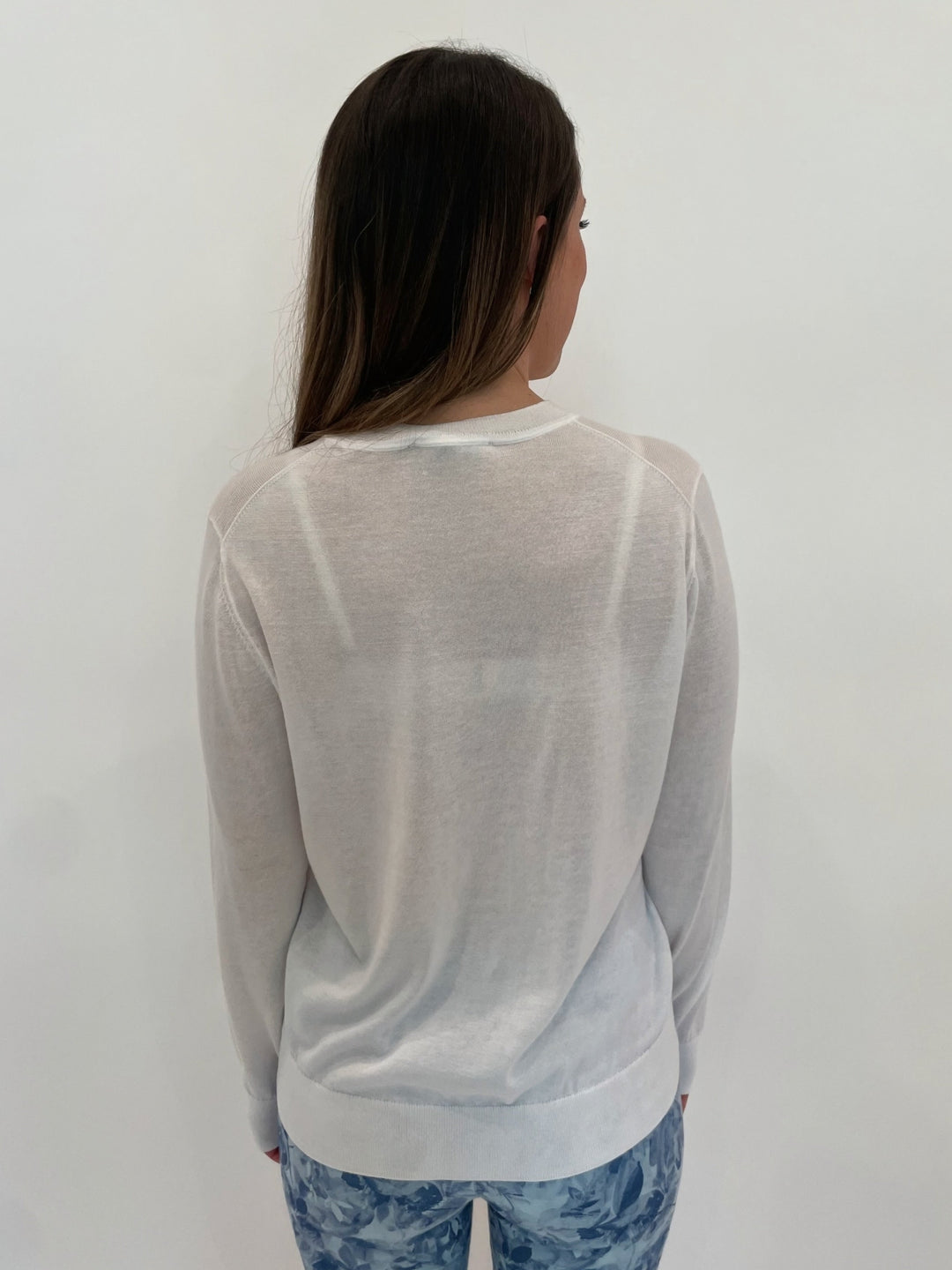 Elliott Lauren Cotton Charm Long Sleeve Crew Sweater in White available at Barbara Katz