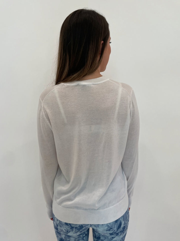 Elliott Lauren Cotton Charm Long Sleeve Crew Sweater in White available at Barbara Katz