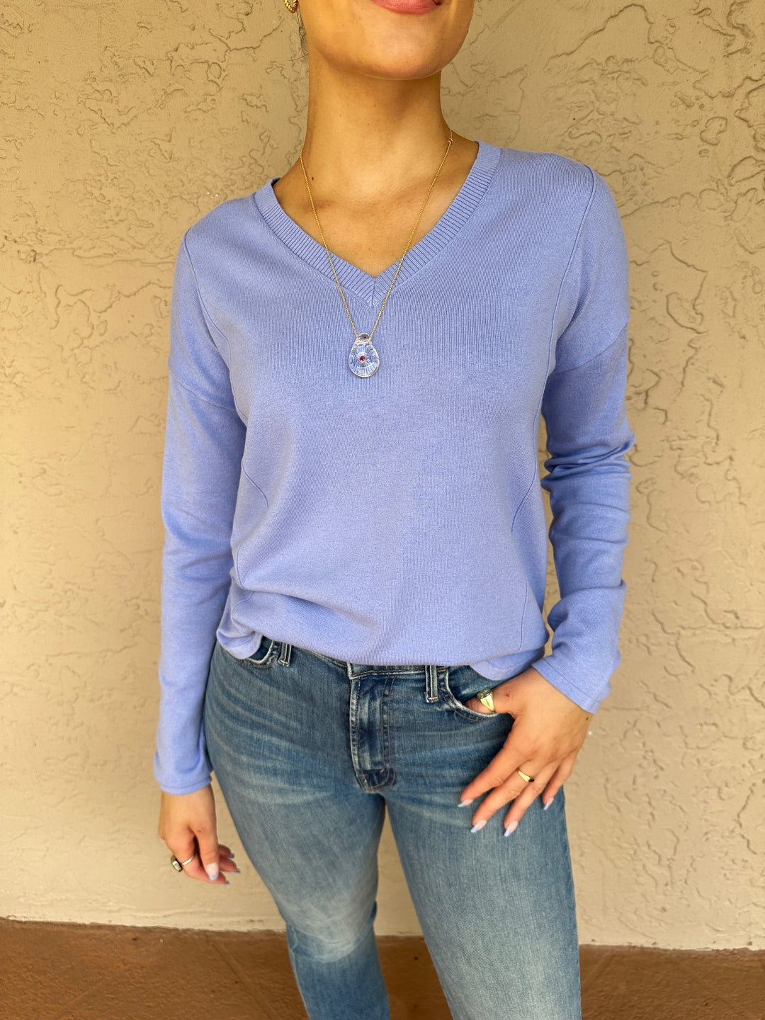 Elliott Lauren Modal Knit V Neck Sweater - Iris