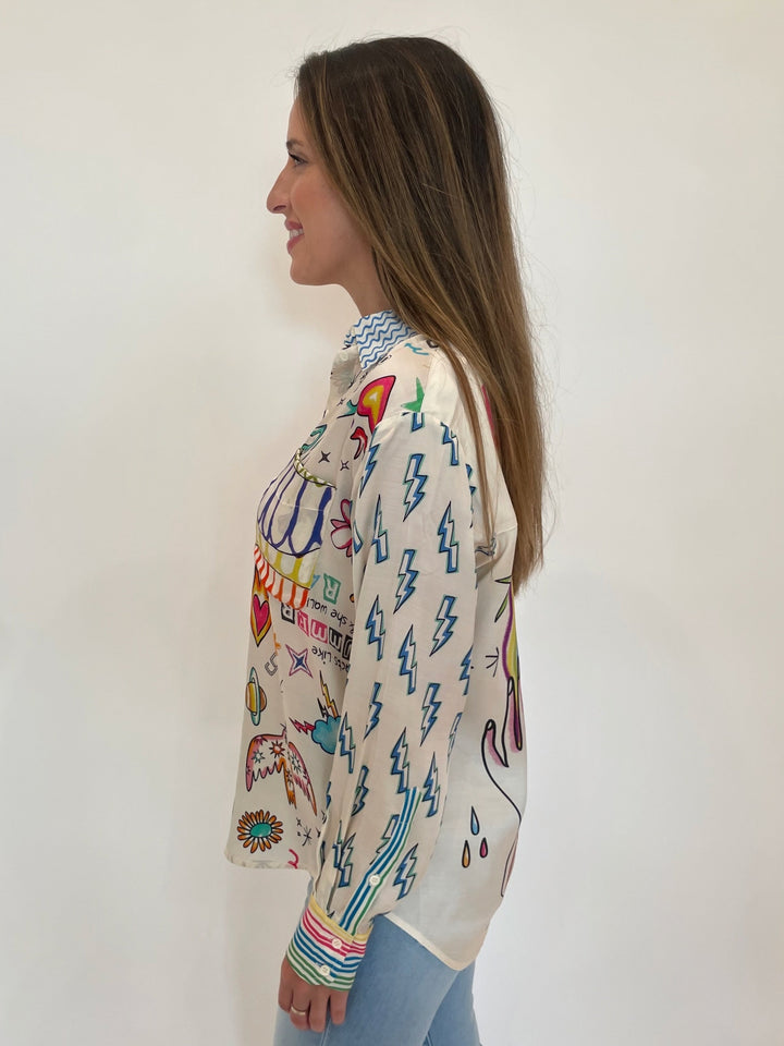 ME369 Isabel Long Sleeve Shirt in Enlightenment Print available at Barbara Katz