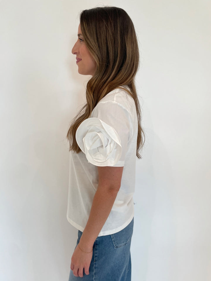 Leo & Ugo Taty Rose Flower Short Sleeve Top in White available at Barbara Katz