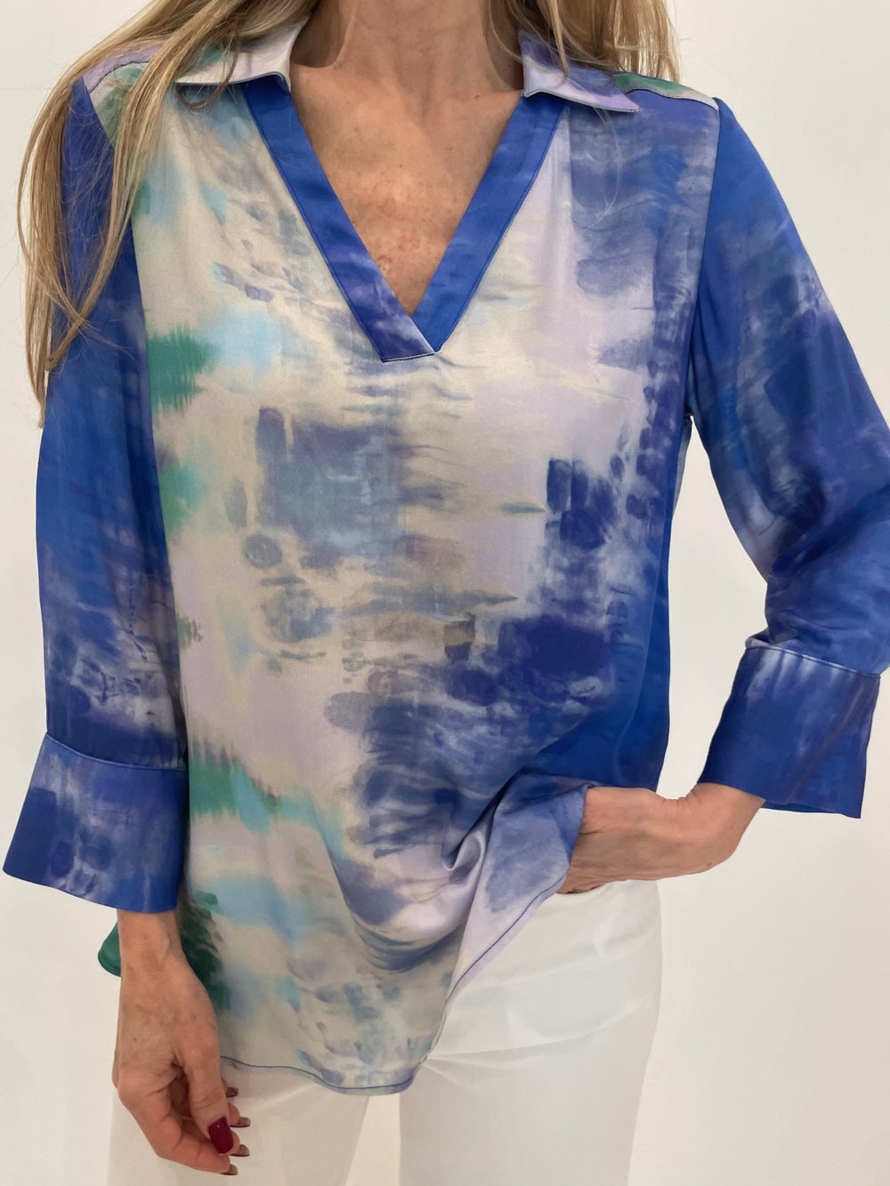 Bariloche Aquafiria V-Neck Shirt in Multi available at Barbara Katz
