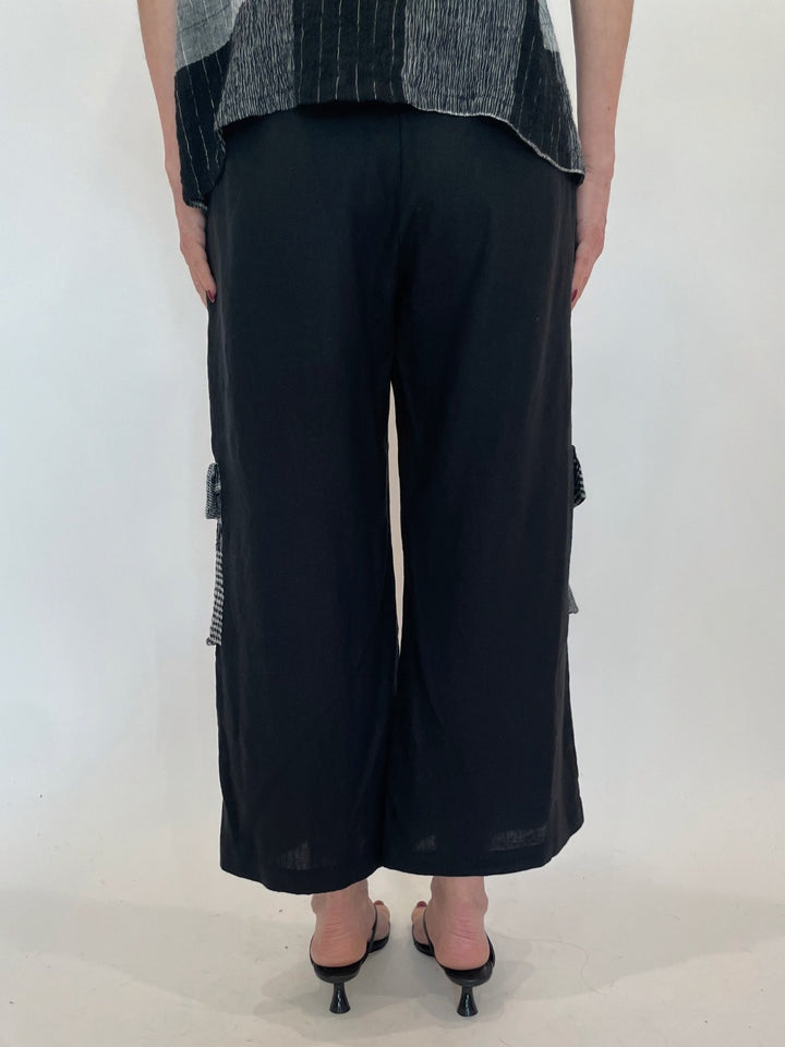 Chalet et Ceci Dallas Linen Plaid Pants in Black available at Barbara Katz