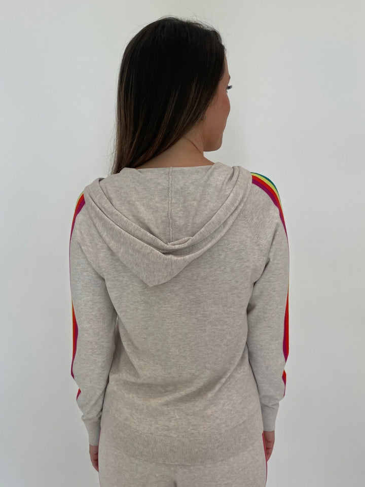 J Society Striped Sleeve Zip Hoodie in Flax available at Barbara Katz
