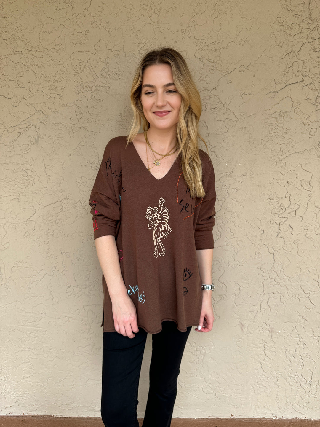 ME369 Jessie Embroidered Sweater - Brown