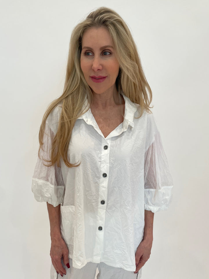 Chalet et Ceci Mylah Mesh Shirt in White available at Barbara Katz