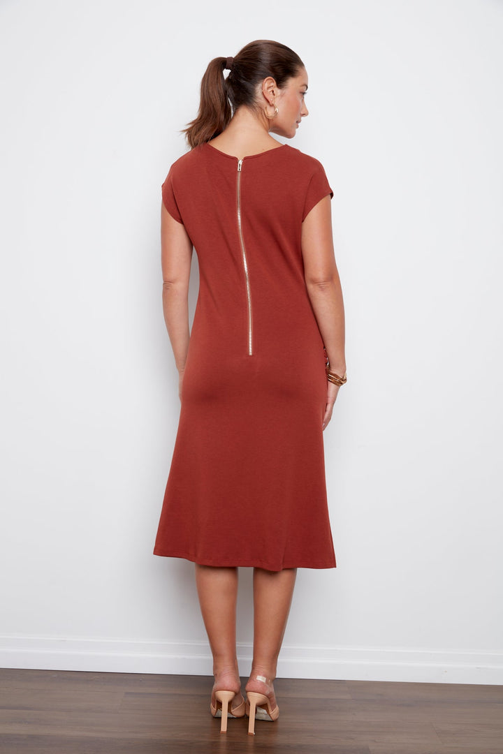 Cammy Jersey Cap Sleeve Dress With Shirring Detail - Picante