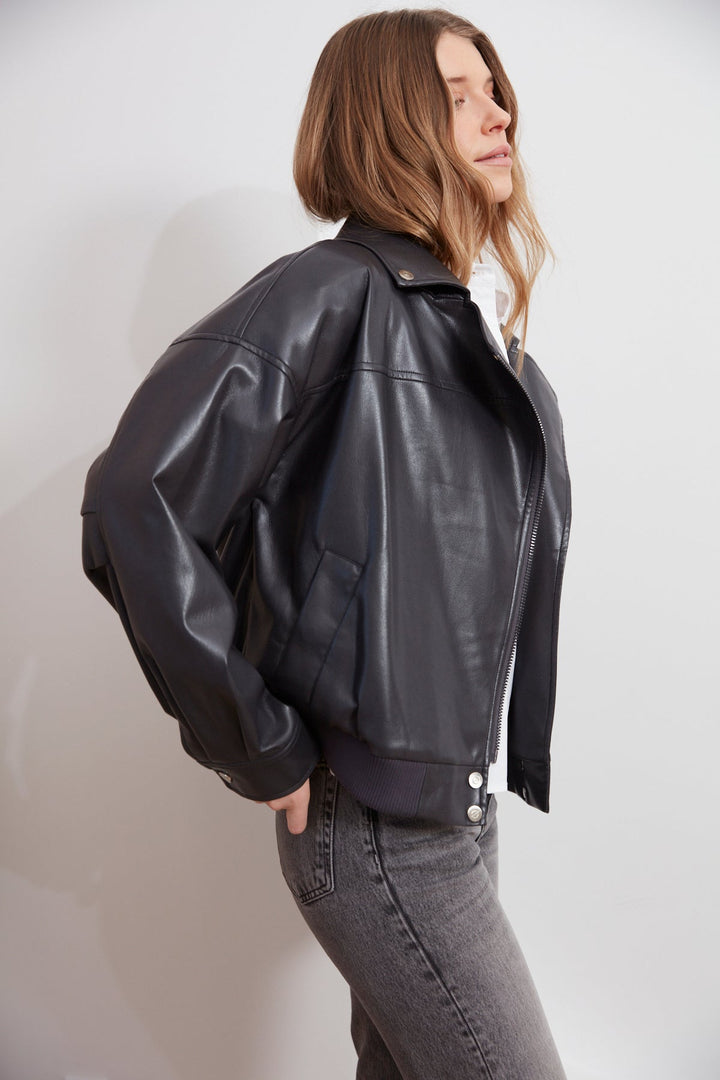 Adroit Atelier Carey Moto Vegan Leather Jacket in Black available at Barbara Katz