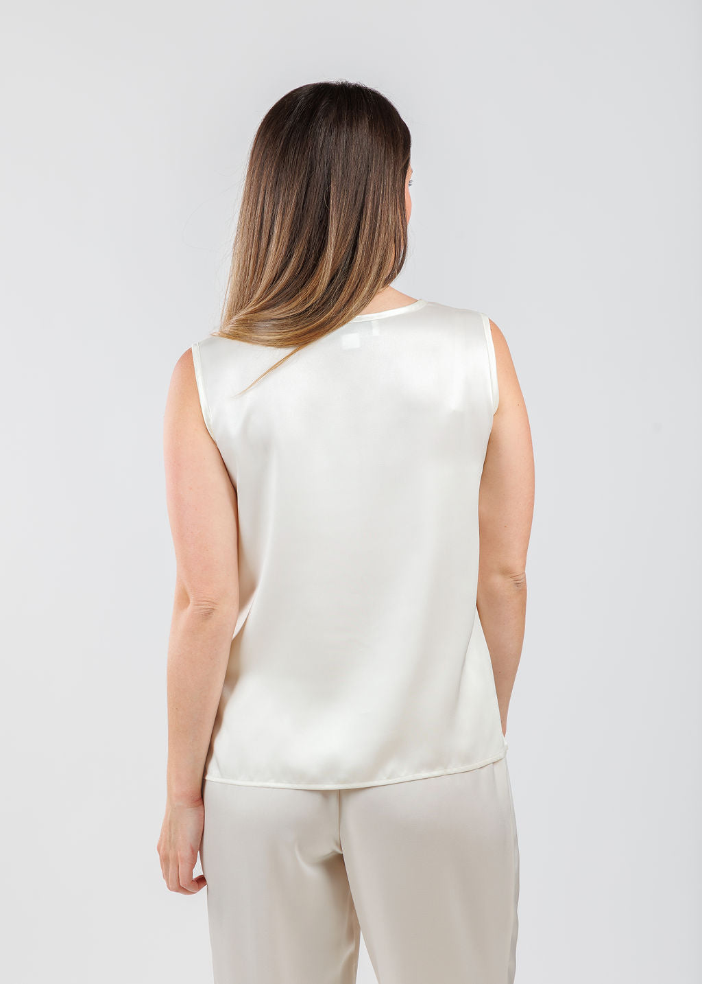 Caroline Rose Soft Satin Tank in Ivory available at Barbara Katz