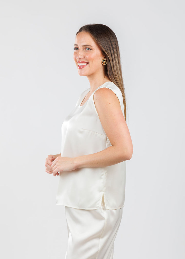 Caroline Rose Soft Satin Tank in Ivory available at Barbara Katz