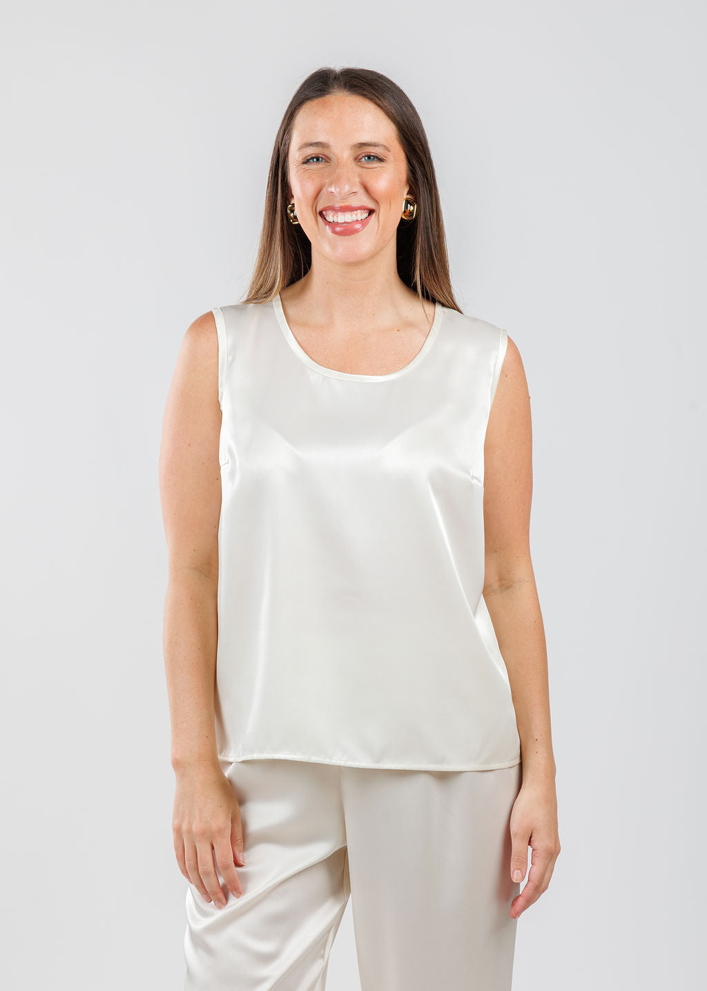Caroline Rose Soft Satin Tank in Ivory available at Barbara Katz