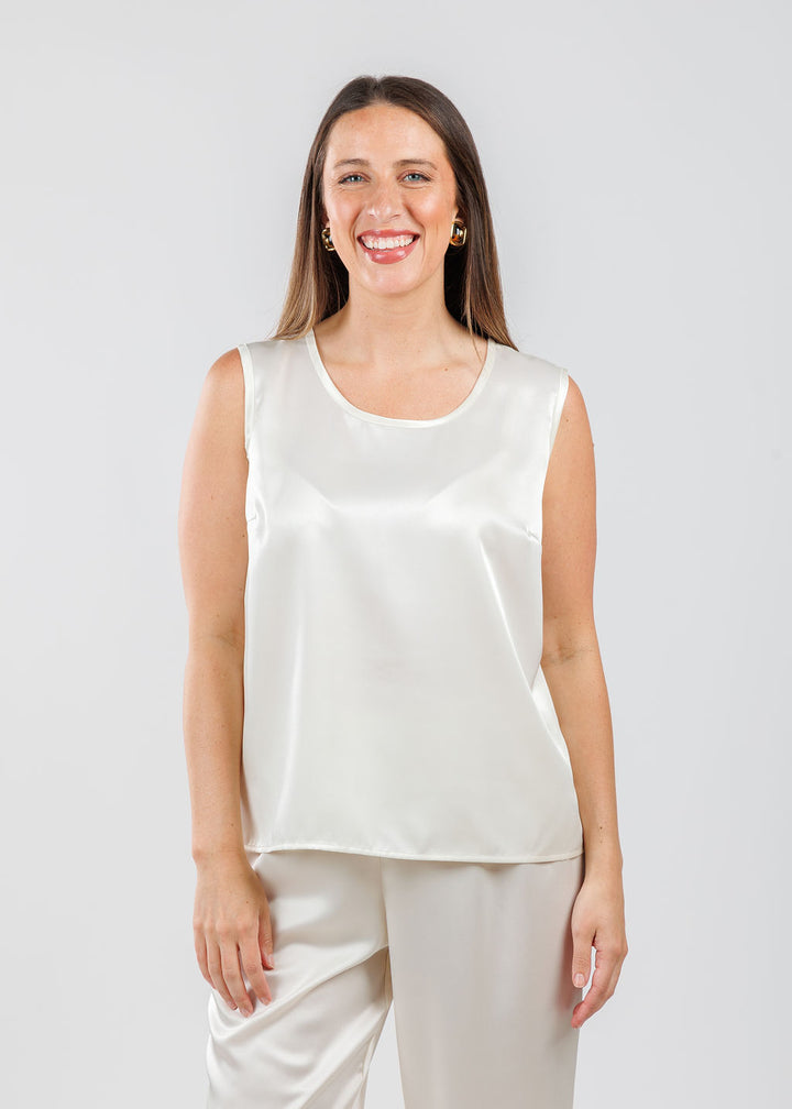 Caroline Rose Soft Satin Tank in Ivory available at Barbara Katz