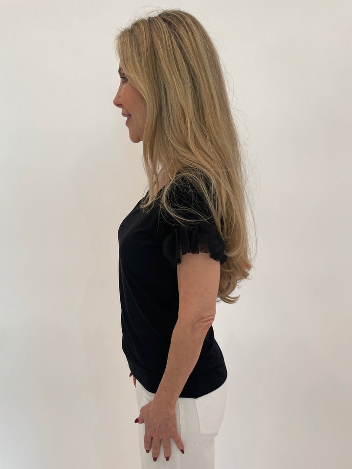 Bariloche Acapulco Ruffle Top in Black available at Barbara Katz