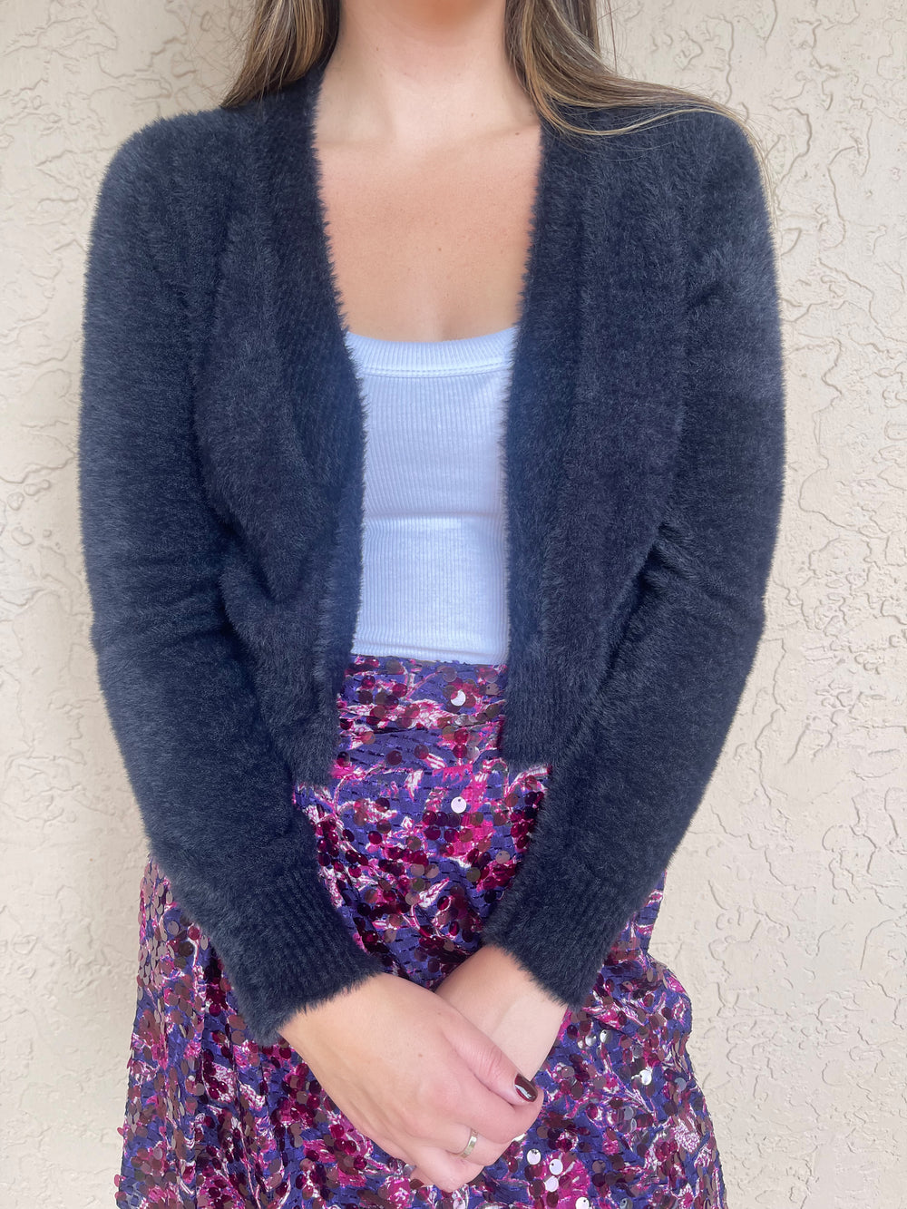 ESCORPION Fuzzy Open Cardigan - Black