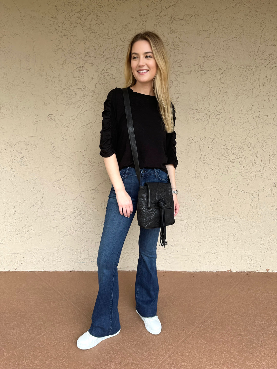 Stateside Supima Slub Mixed Media Dolman Top - Black