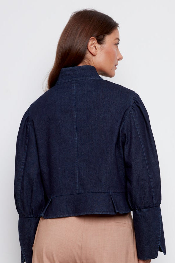 Adroit Atelier Celia Button-Front Short Denim Jacket in Dark Denim available at Barbara Katz