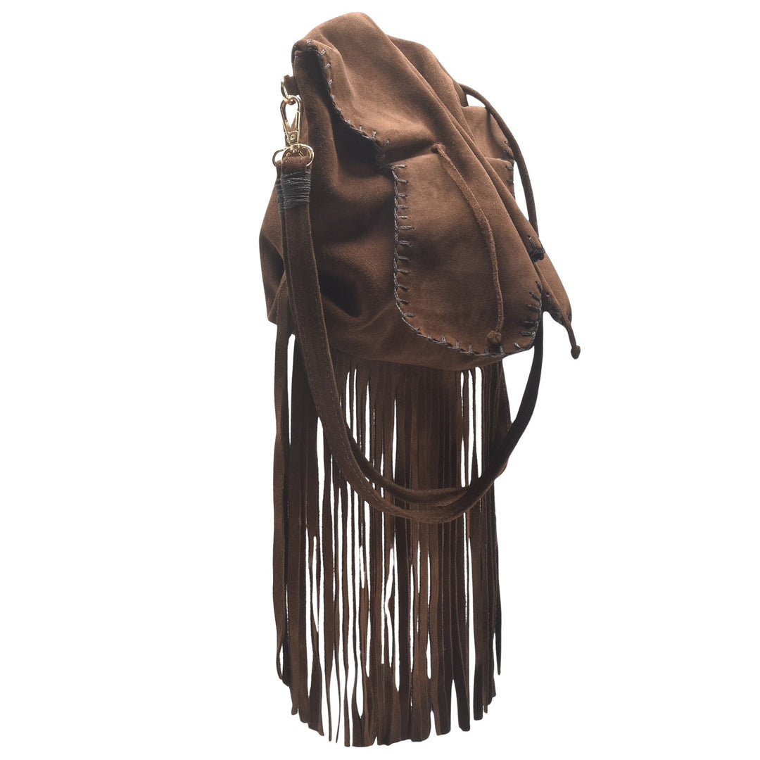 Carlos Falchi Medium Fringed Butterfly Bag - Brown Suede available at Barbara Katz