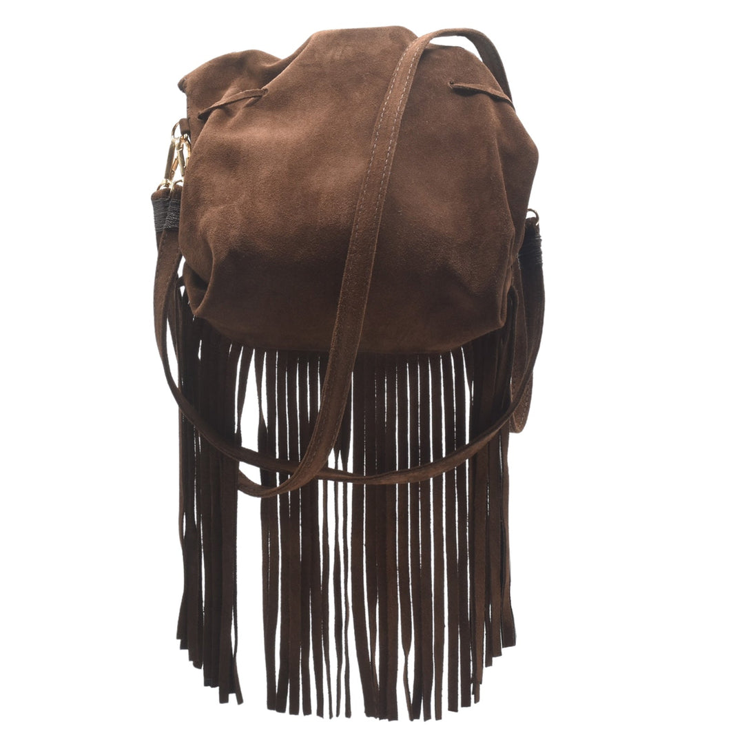 Carlos Falchi Medium Fringed Butterfly Bag - Brown Suede available at Barbara Katz