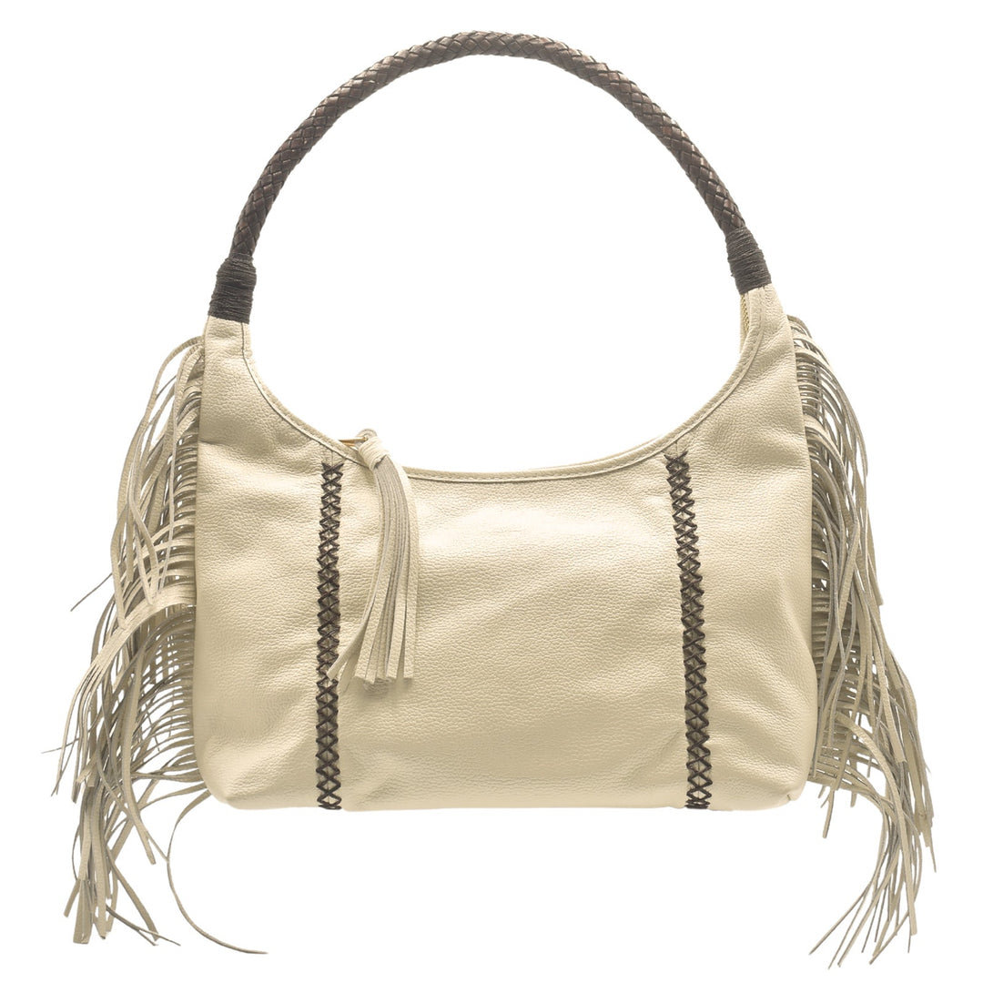 Carlos Falchi Fringe Hobo Bag in Winter White available at Barbara Katz
