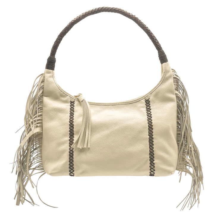 Carlos Falchi Fringe Hobo Bag in Winter White available at Barbara Katz
